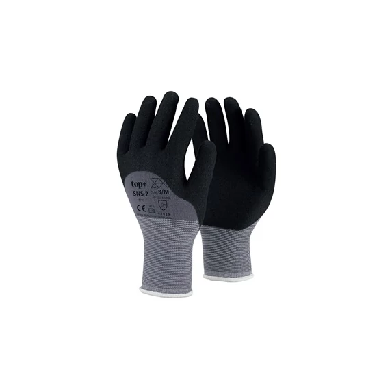 Kesztyű nylon, homokszemcsés nitrilhabba mártott, TOP SNS-2, fekete/szürke