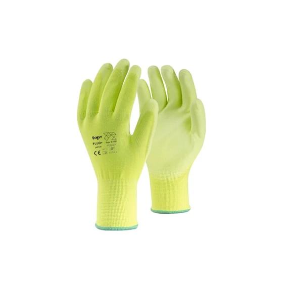 Kesztyű poliészter PU mártással TOP FLUO-Y PLUS, fluo srága