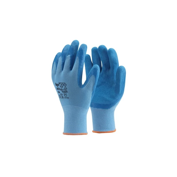 Védőkesztyű latex mártott poliészter csúszásmentes TOP JACK, kék