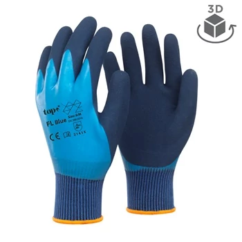Kesztyű latex mártott poliészter gumírozott mandzsetta TOP FL, kék