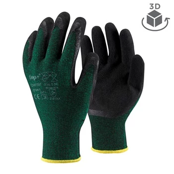 Védőkesztyű latex mártott poliészter TOP COMFORT, fekete/zöld